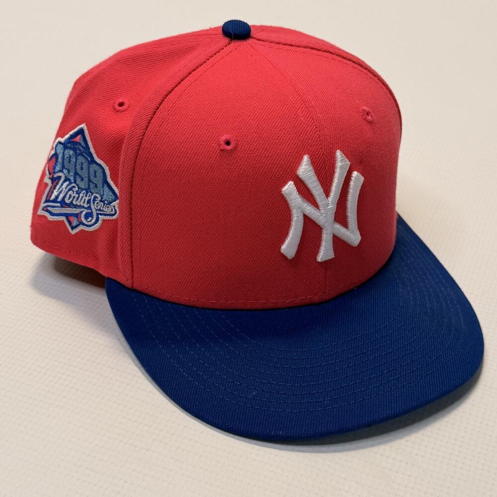 New York Yankees Hat Cap Fitted Mens 7 1/8 Red Blue MLB Baseball New Era 59FIFTY